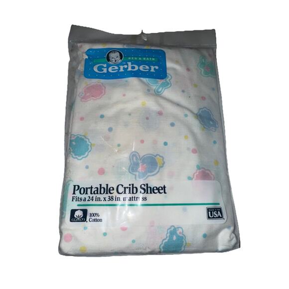 Vintage Gerber Portable Crib Sheet 100% Cotton Fits 24x38 In Mattress Soft Knit - Picture 1 of 8
